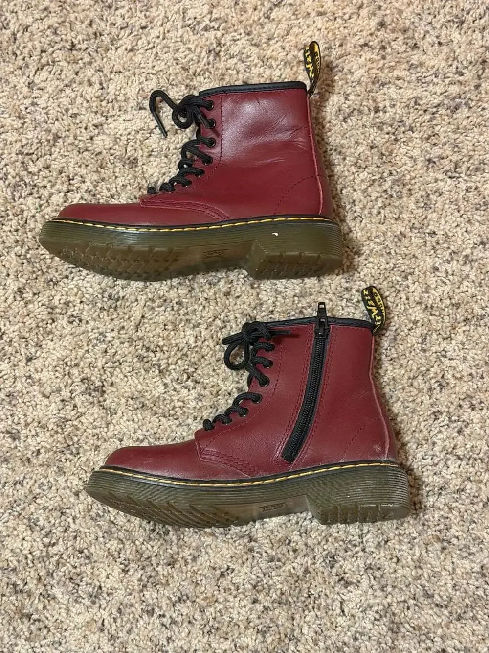 Dr. Martens 1460 J Kids Cherry Red Leather Lace-Up Side-Zip Boots Size US 13